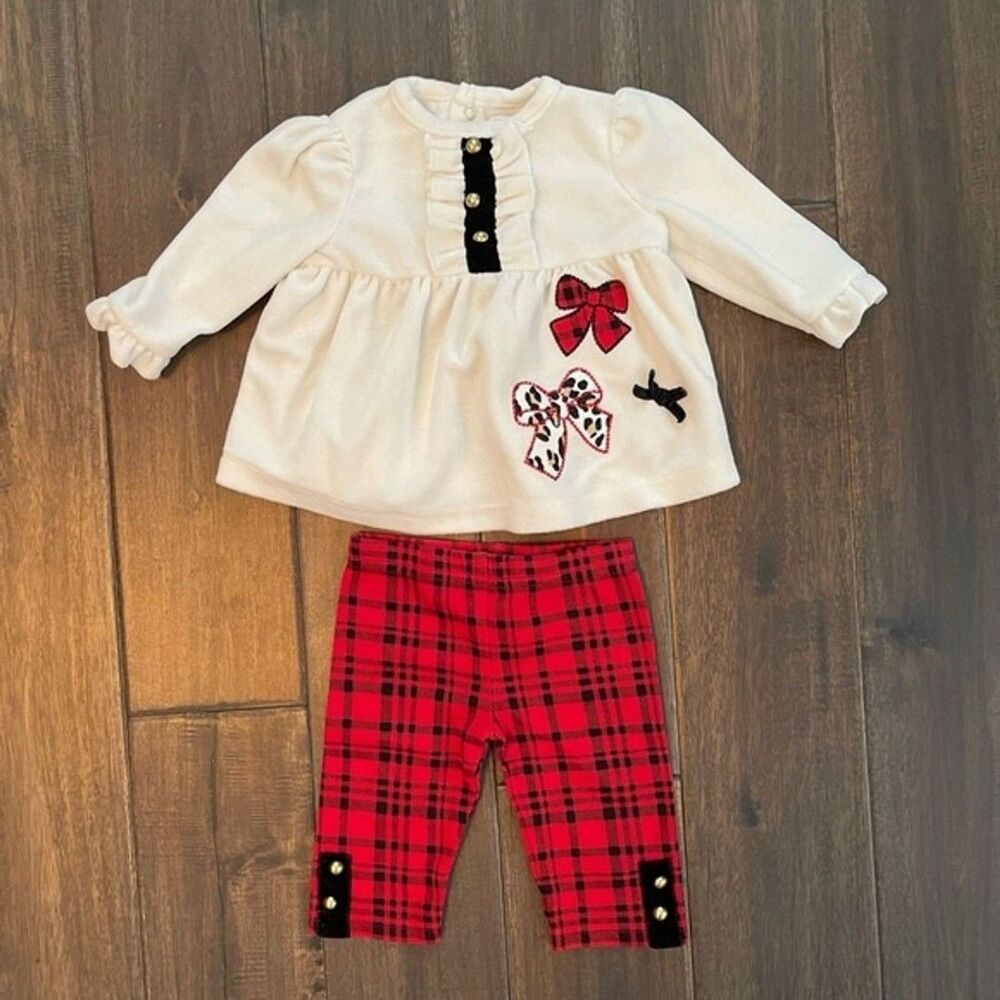 Hartstrings Baby Holiday Ruffle Bow Plaid Outfit 0-3 mos